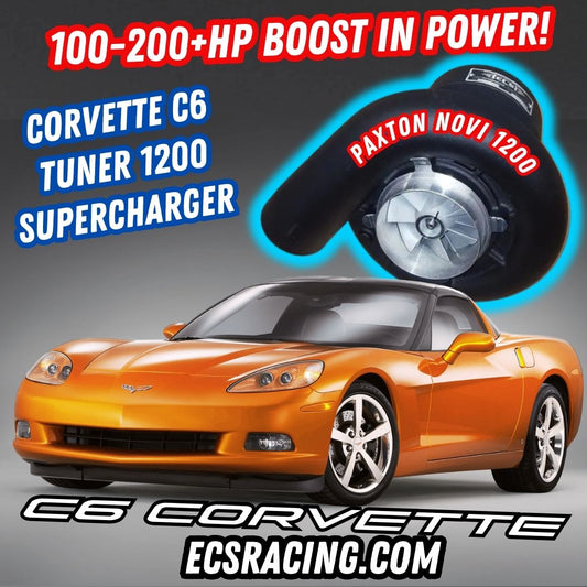 Orange Corvette C6 with Paxton Novi 1200 supercharger on a gray background